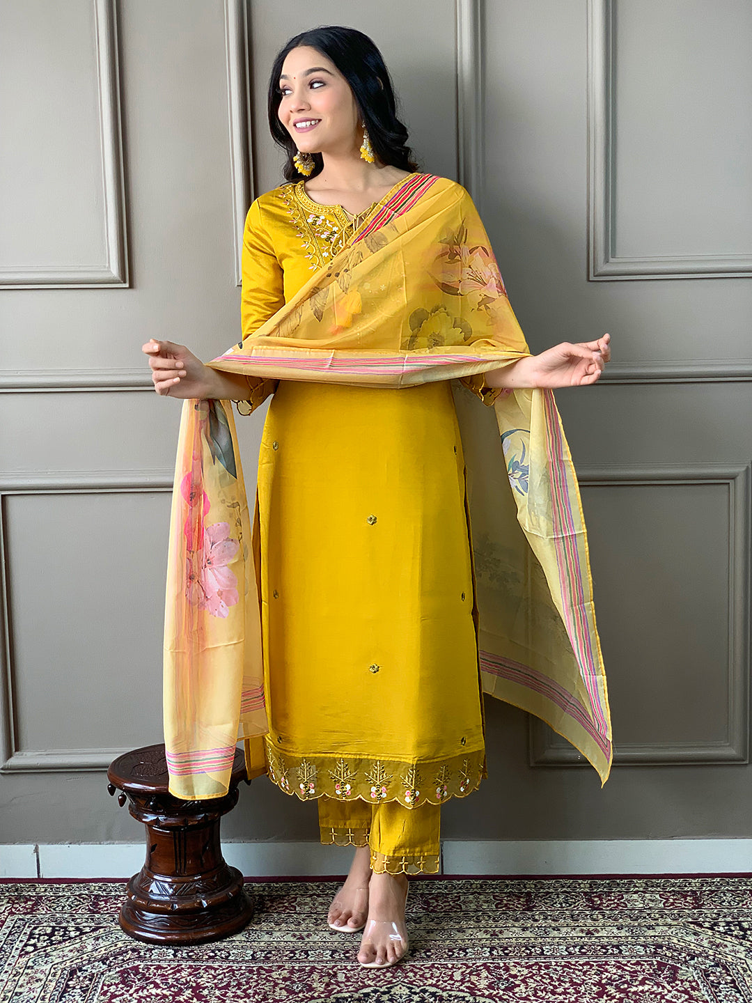 Mustard kurta With Bottom & Dupatta Set