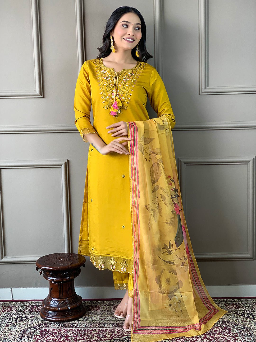 Mustard kurta With Bottom & Dupatta Set