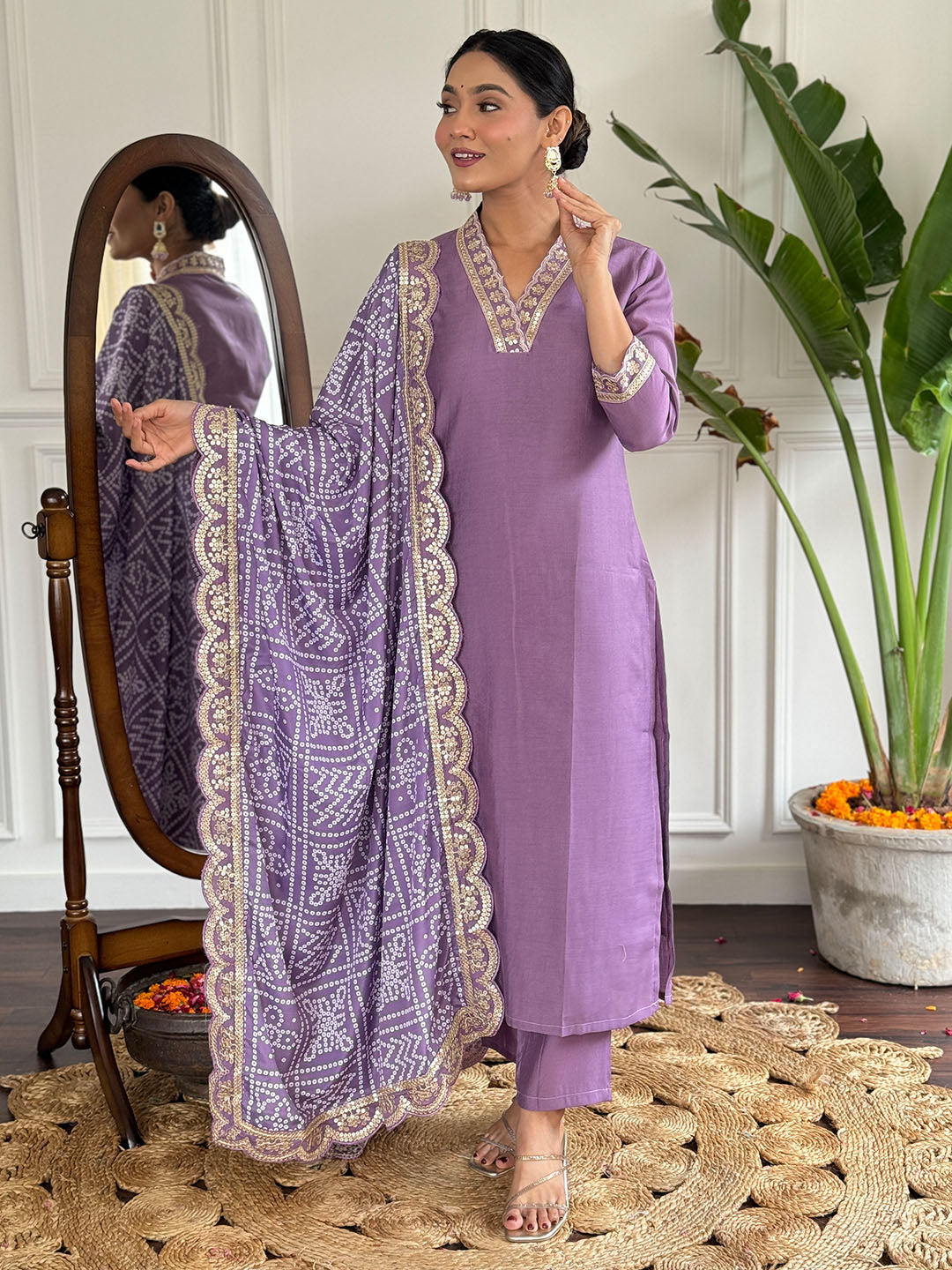 Viscose Silk Embroidered Straight Kurta Set