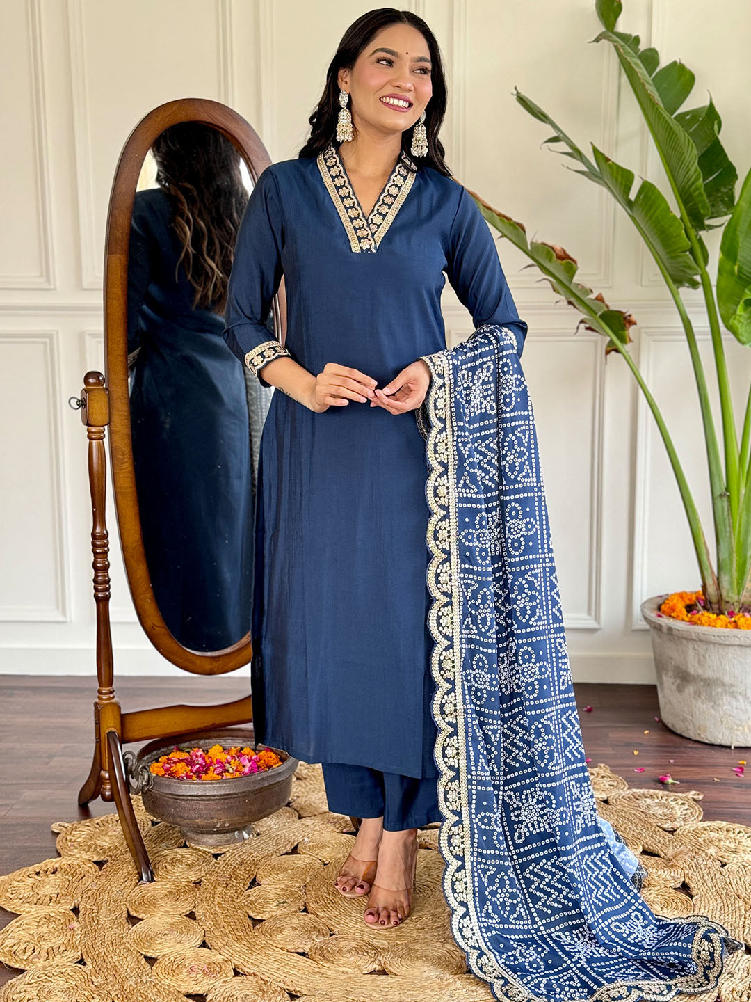 Viscose Silk Embroidered Straight Kurta Set