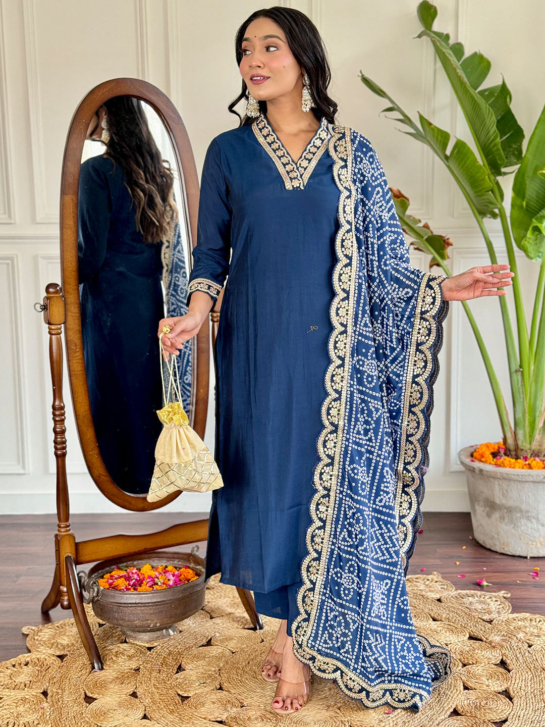 Viscose Silk Embroidered Straight Kurta Set