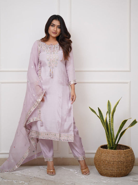 Embroidered Pure Vicose Chanderi kurta set