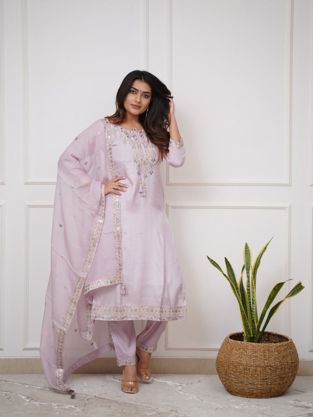 Embroidered Pure Vicose Chanderi kurta set