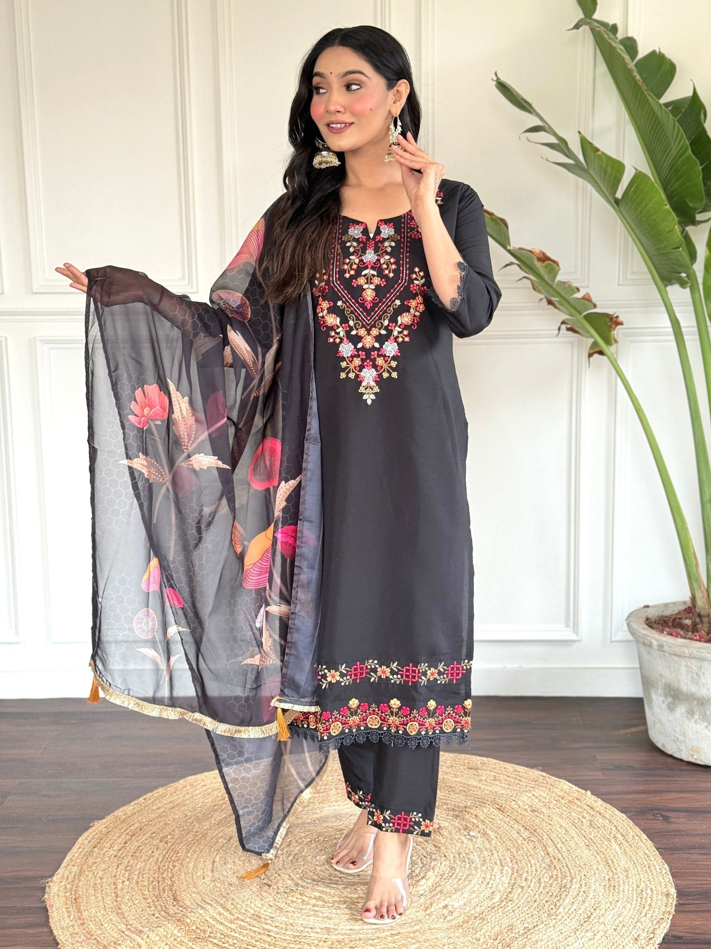 Chanderi Kurta With Bottom & Dupatta Set