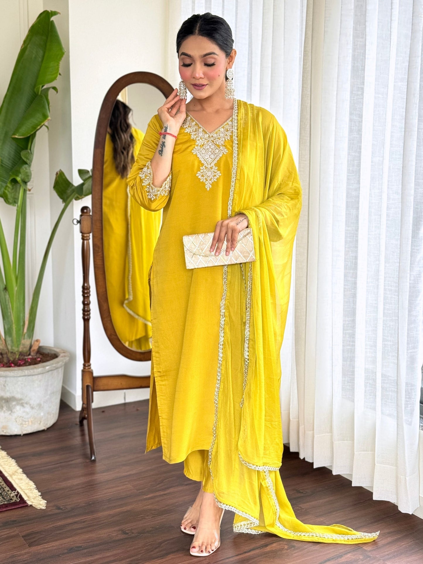 Chanderi Embroidered Kurta Set