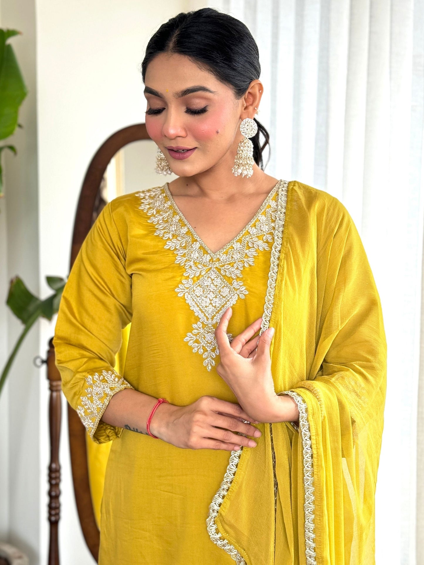 Chanderi Embroidered Kurta Set