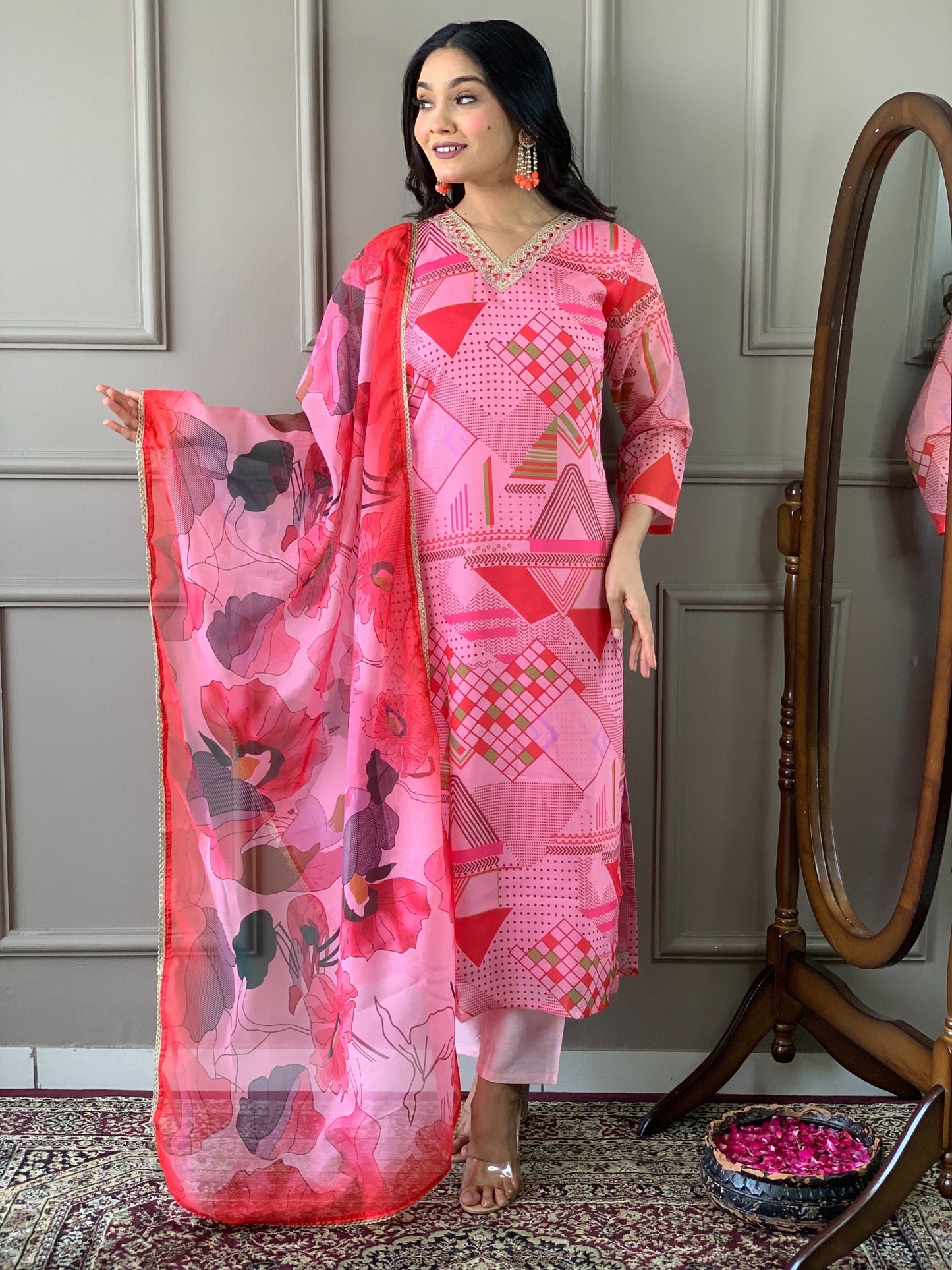 Chanderi Viscose printed Kurta Set