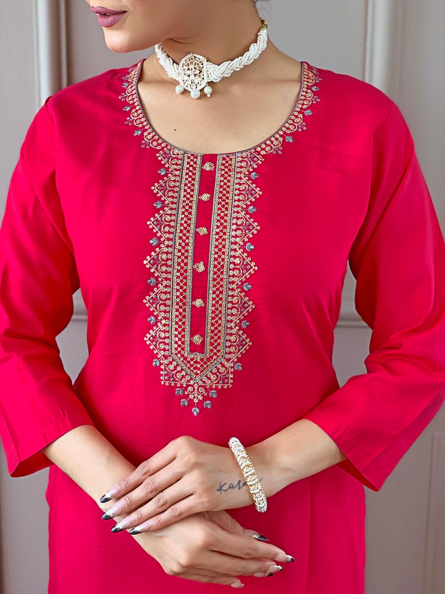 Chanderi Viscose Ethnic Kurta Set