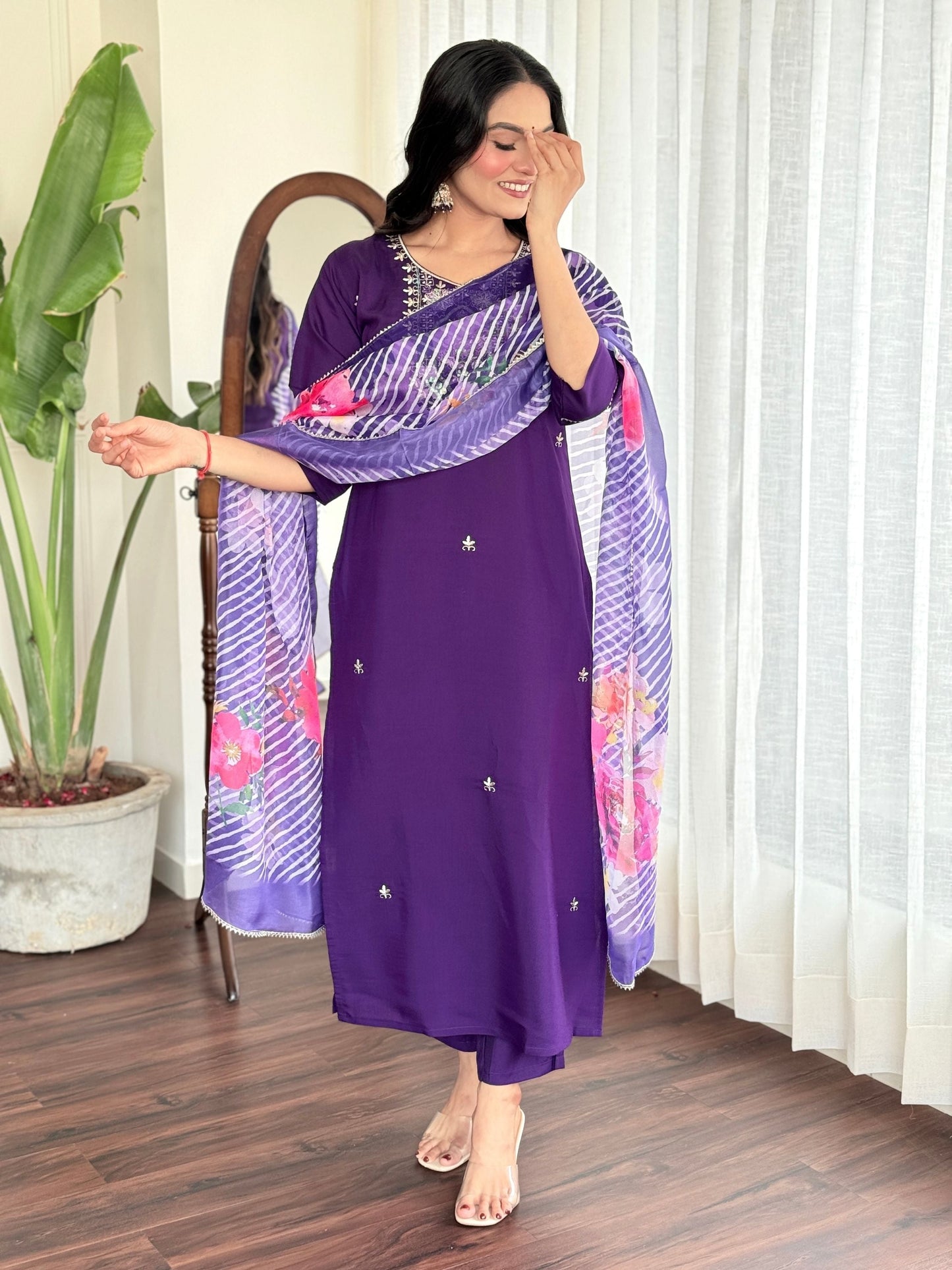 Chanderi Viscose Yoke Design Kurta Set