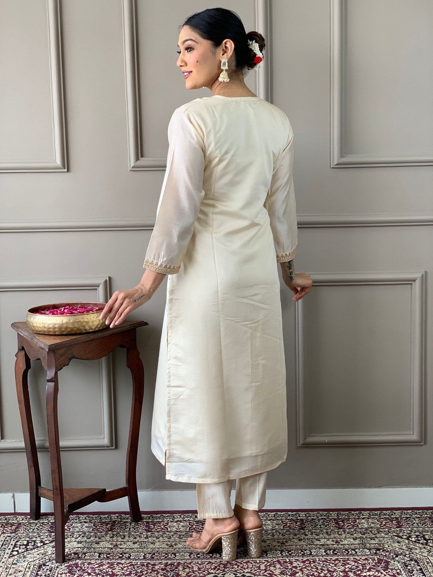 Chanderi Yoke Design Embroidered Kurta Set