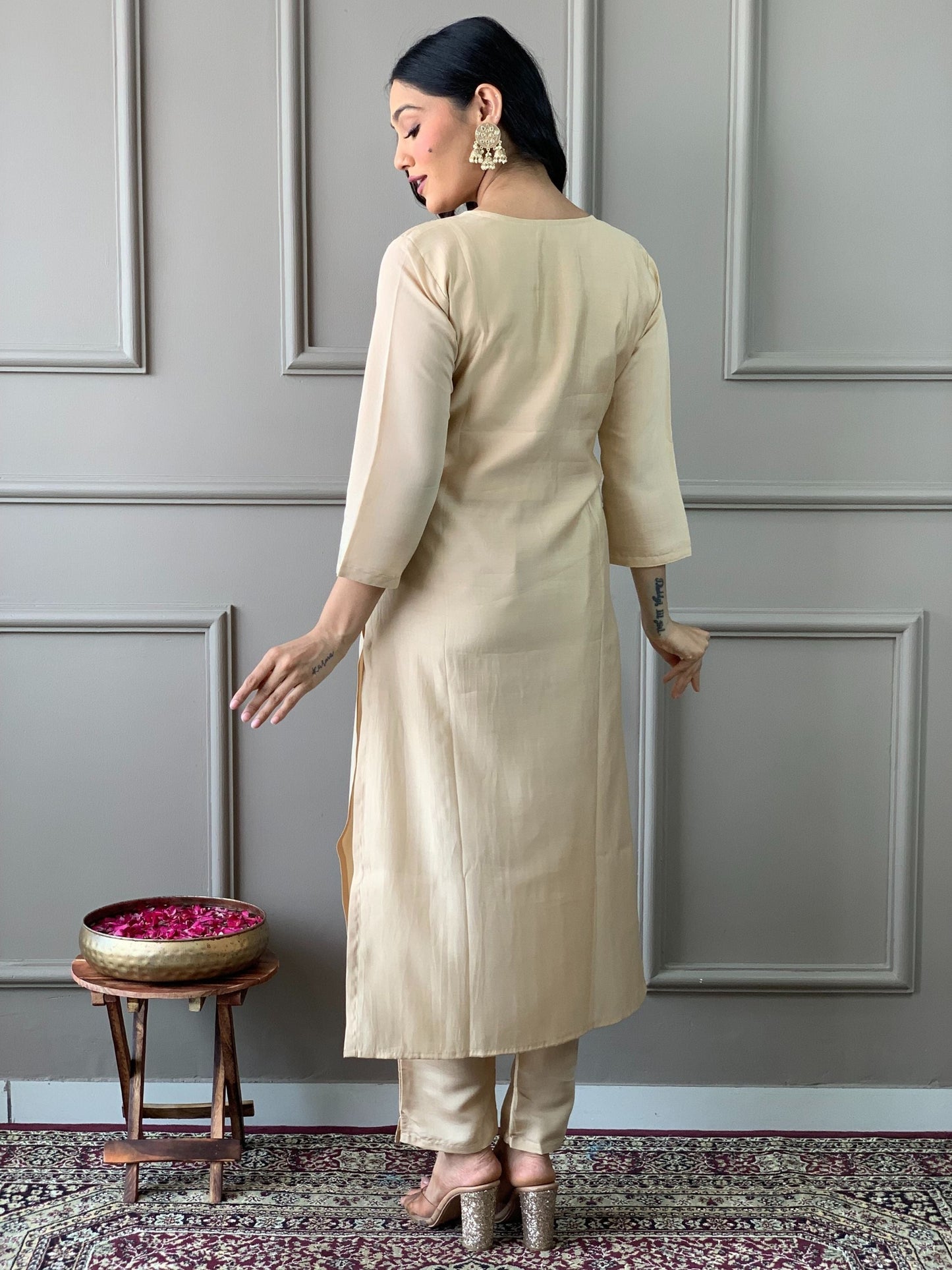 Chanderi Viscose Embroidered Kurta Set