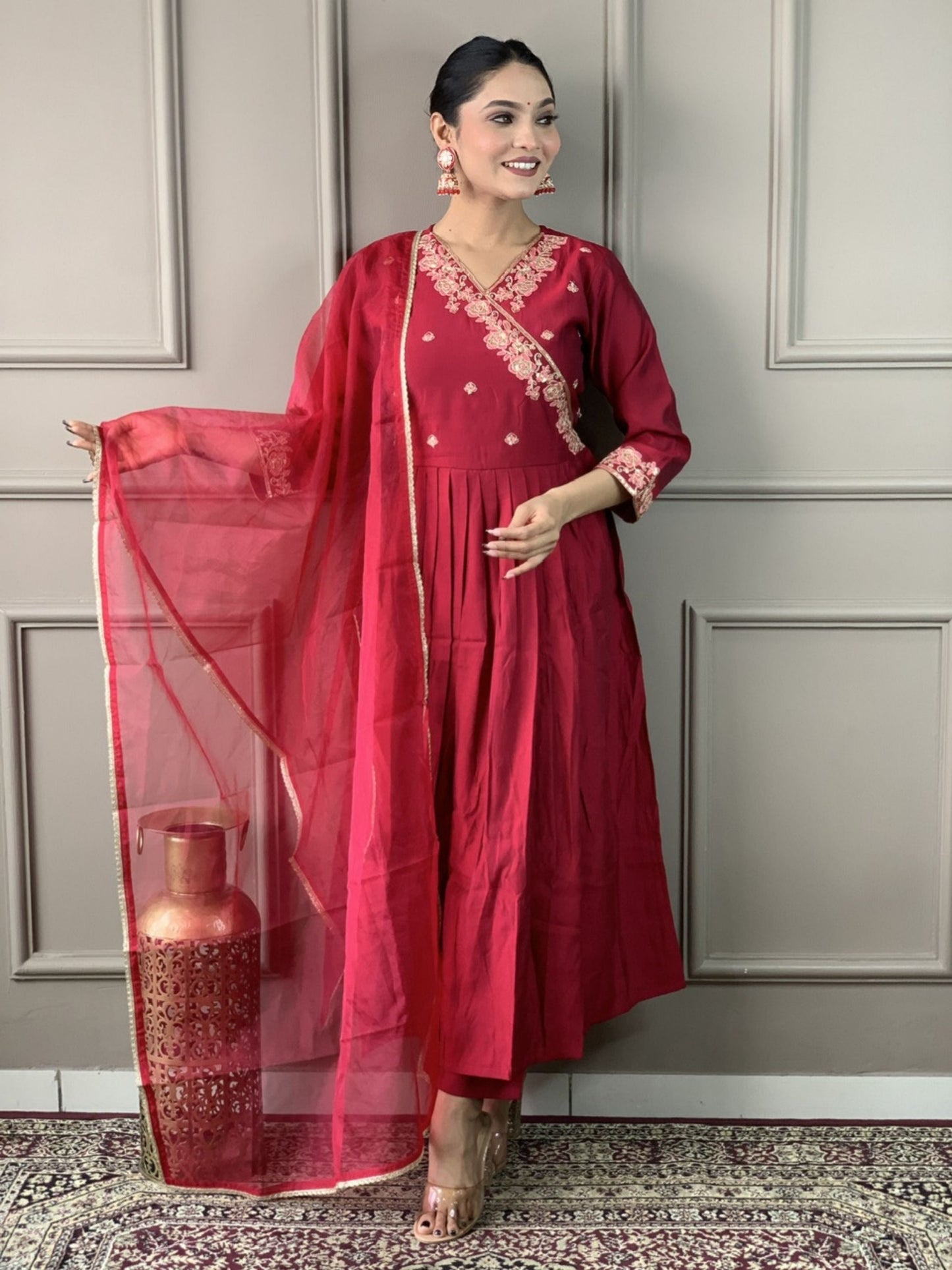 Angrakha Chanderi Kurta Set with Dupatta