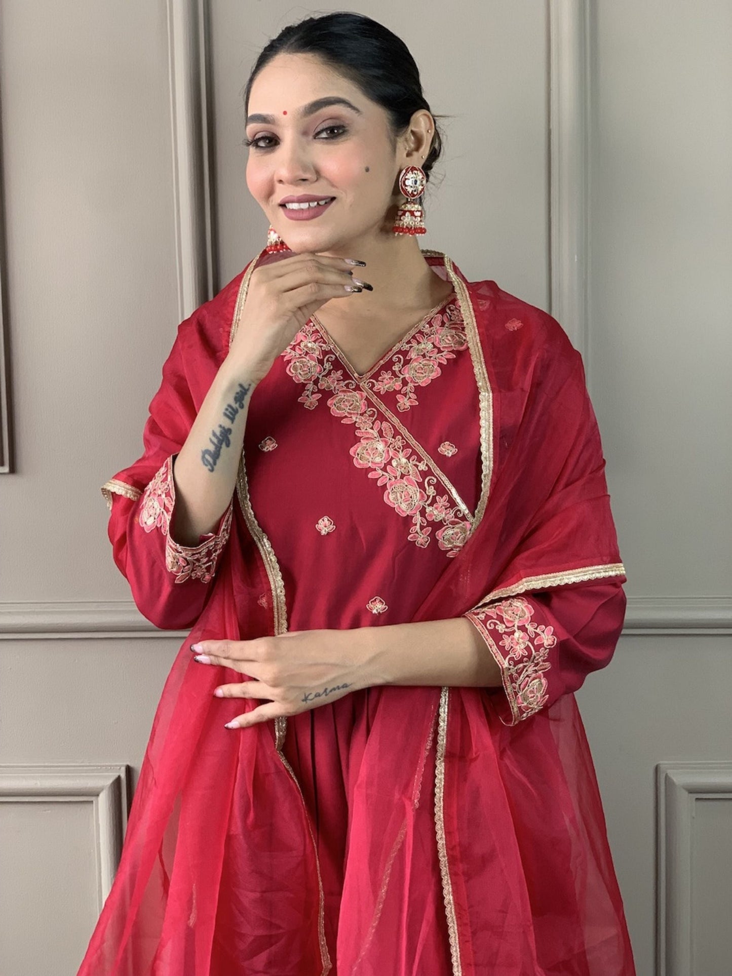 Angrakha Chanderi Kurta Set with Dupatta