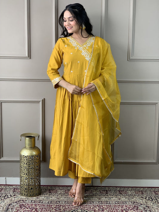 Angarakha Style Embroidered Kurta Set