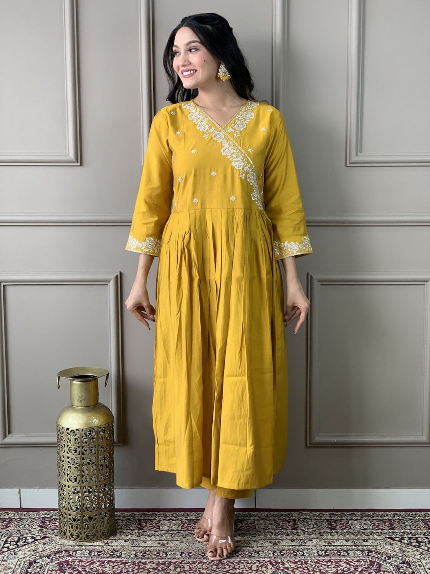 Angarakha Style Embroidered Kurta Set