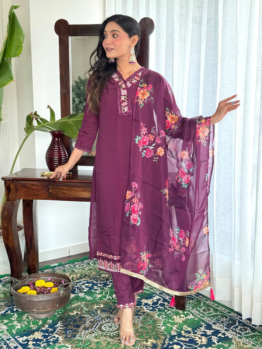 Chanderi Kurta With Bottom & Dupatta Set