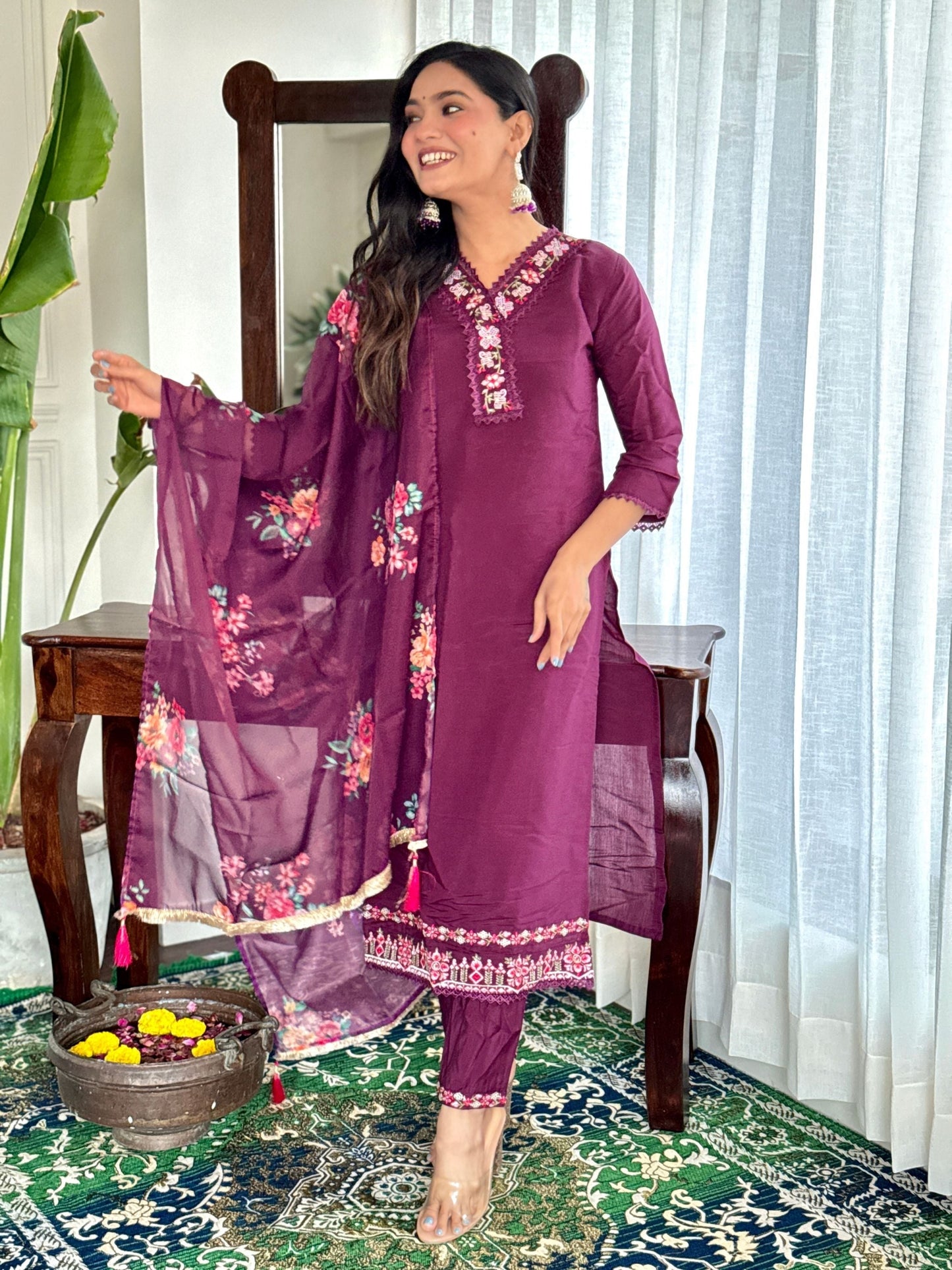 Chanderi Kurta With Bottom & Dupatta Set