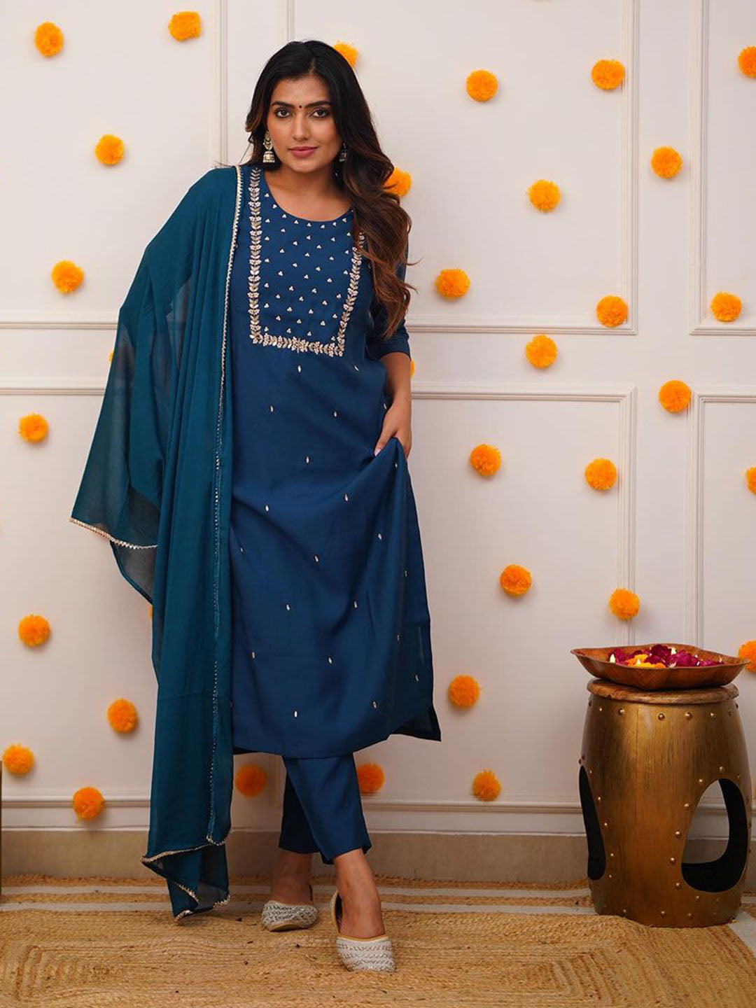 Rayon Floral Embellished Kurta Set