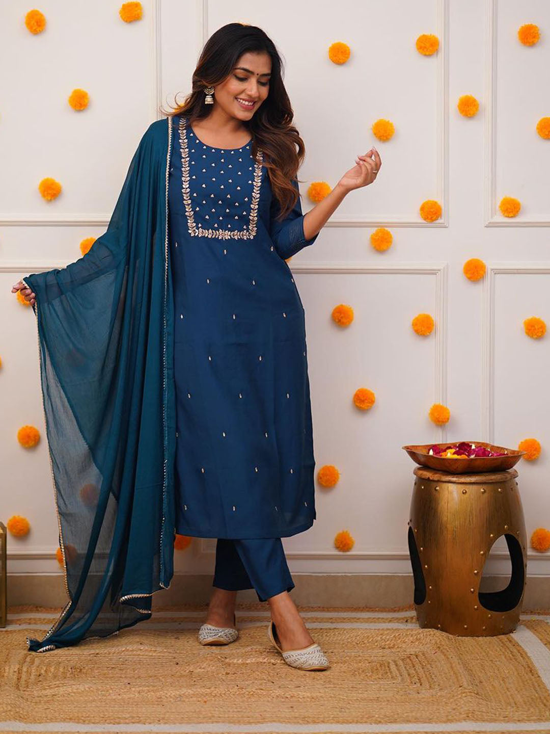 Rayon Floral Embellished Kurta Set