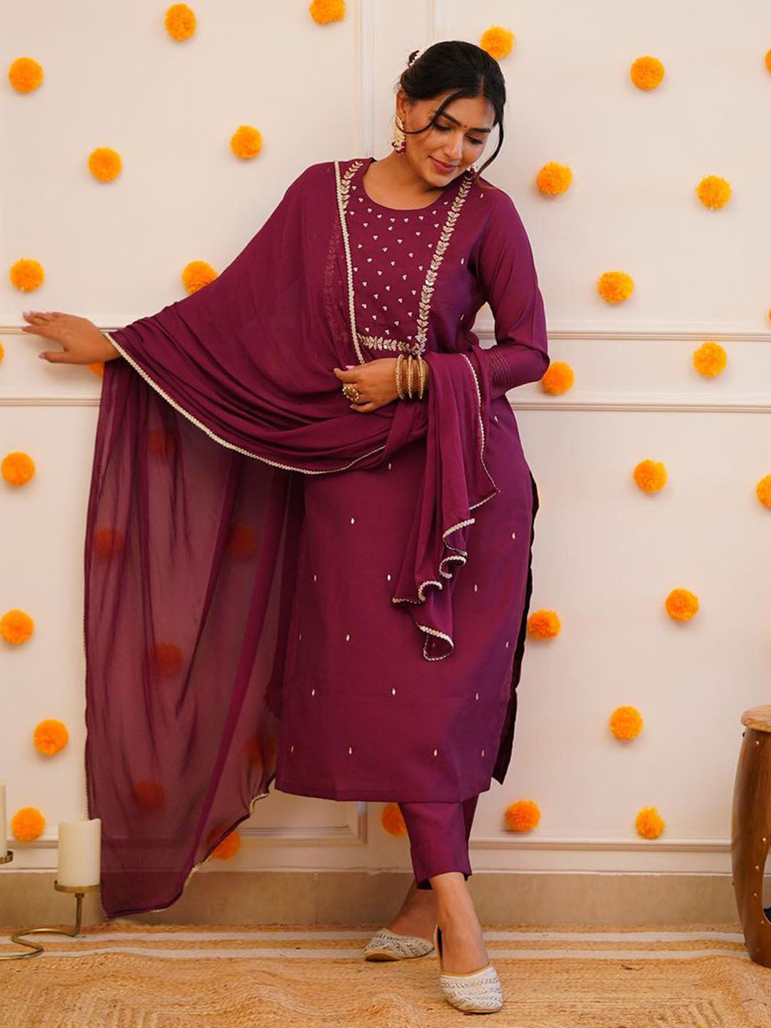 Rayon Floral Embellished Kurta Set