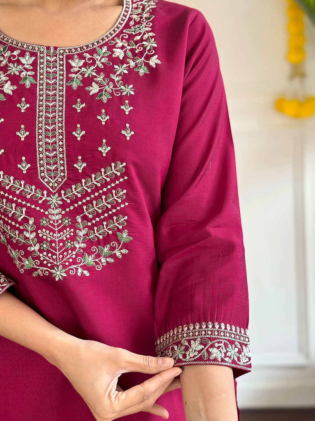 Maroon Color Viscose Chanderi kurta Set