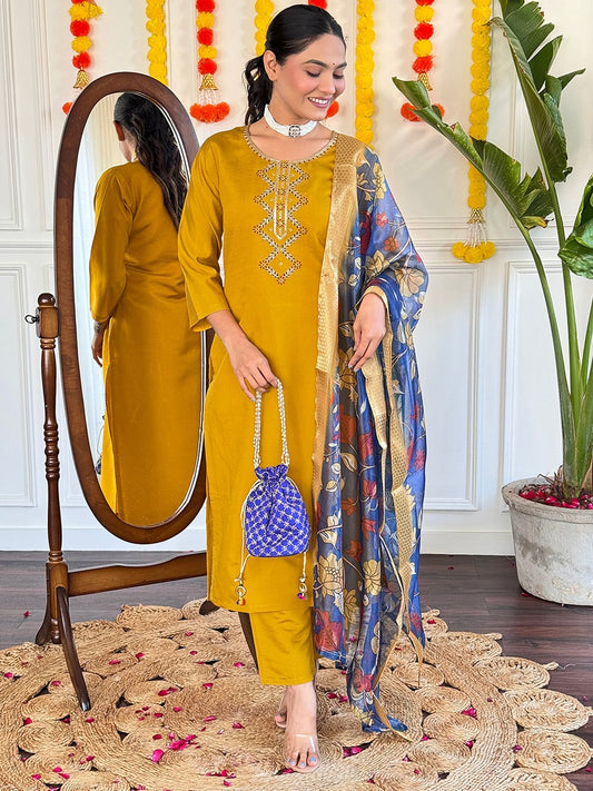 Viscose Chanderi Embellished Kurta Set