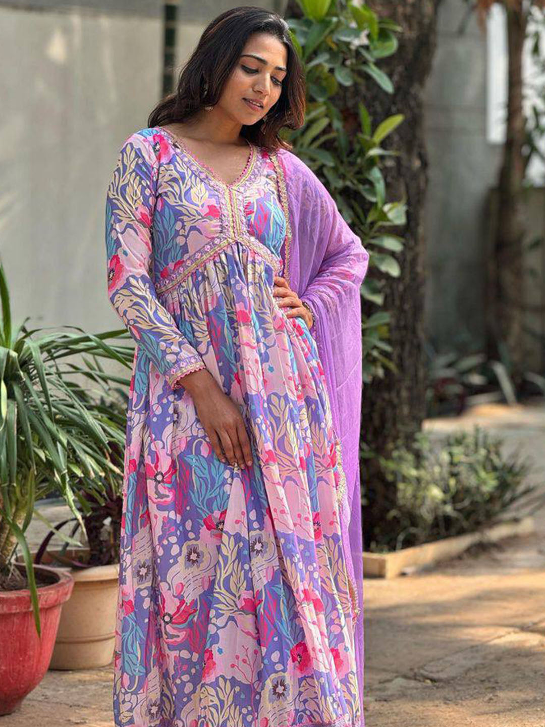 Muslin Floral Printed Kurta Set