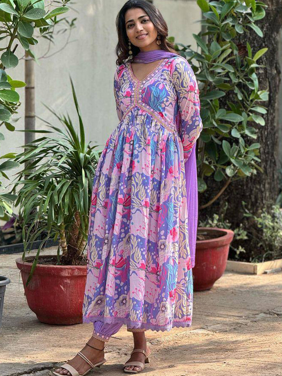 Muslin Floral Printed Kurta Set