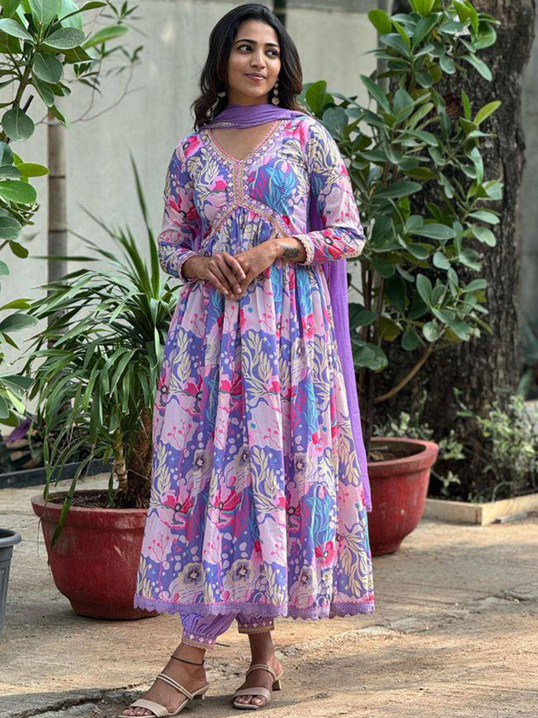 Muslin Floral Printed Kurta Set