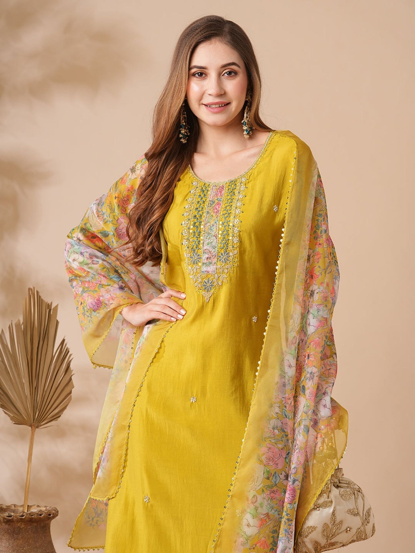 Chanderi Embellished Kurta With Dupatta Set