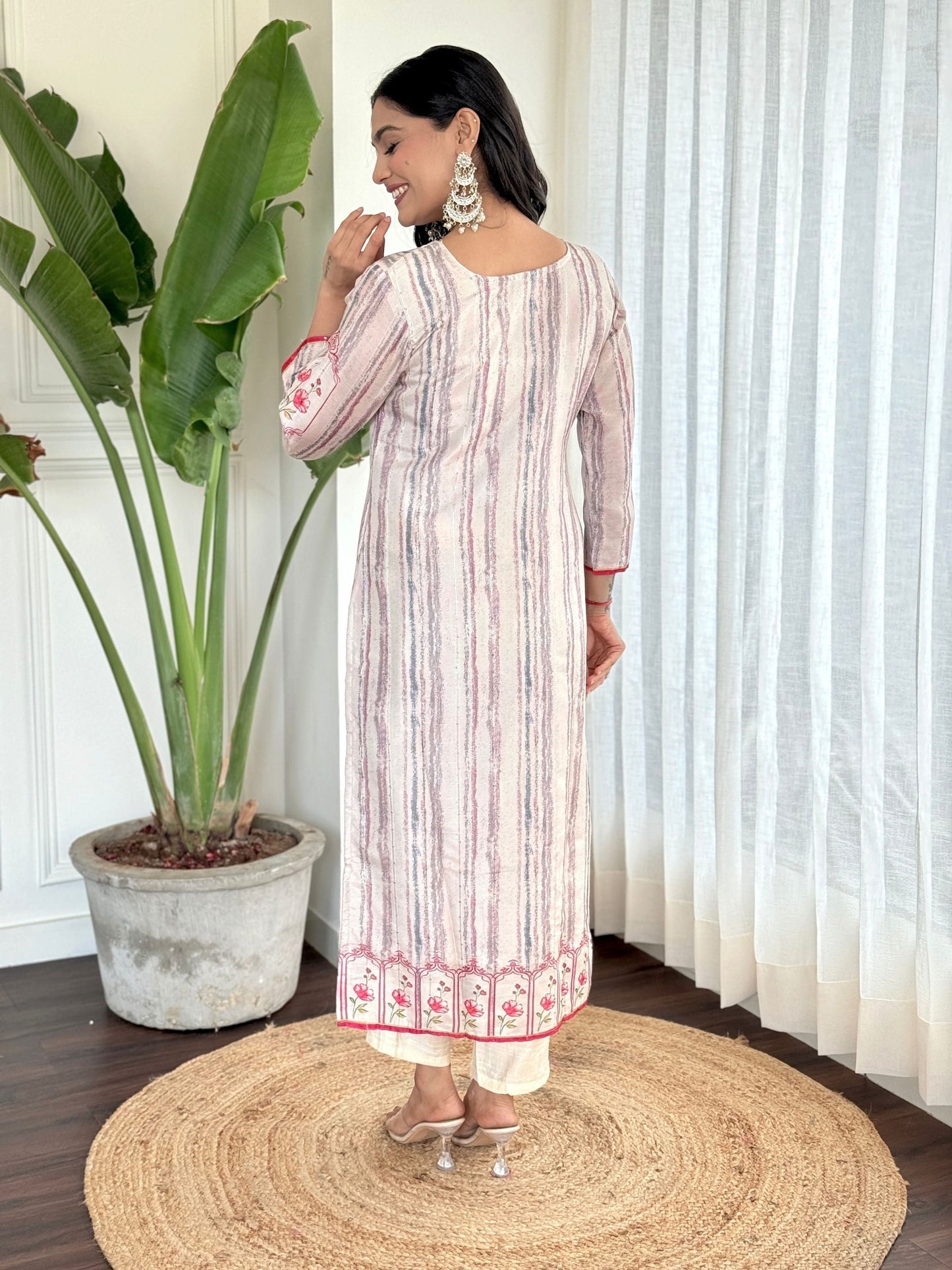 Muslin Fabric Boat Neck Printed Kurta Set