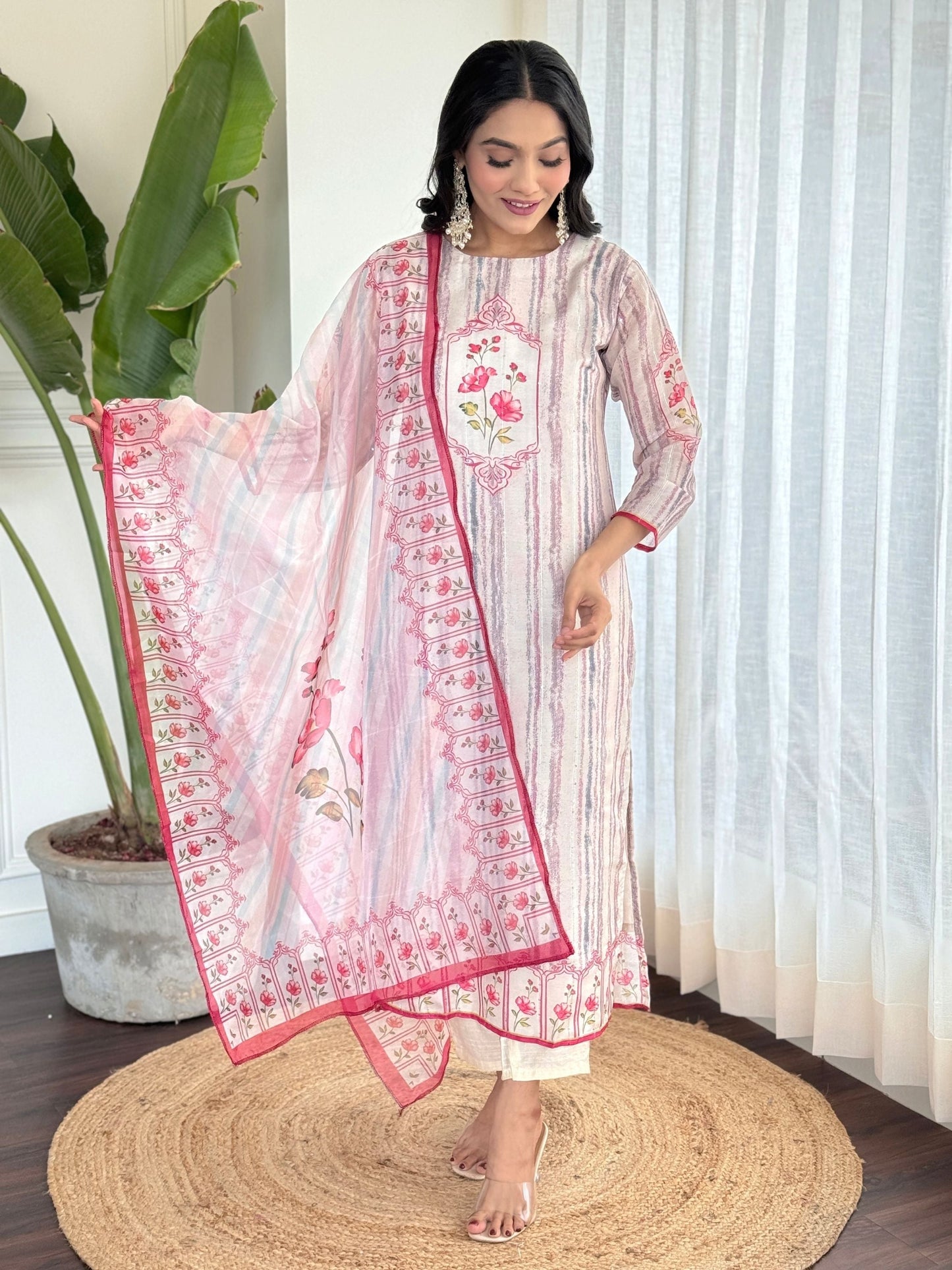 Muslin Fabric Boat Neck Printed Kurta Set