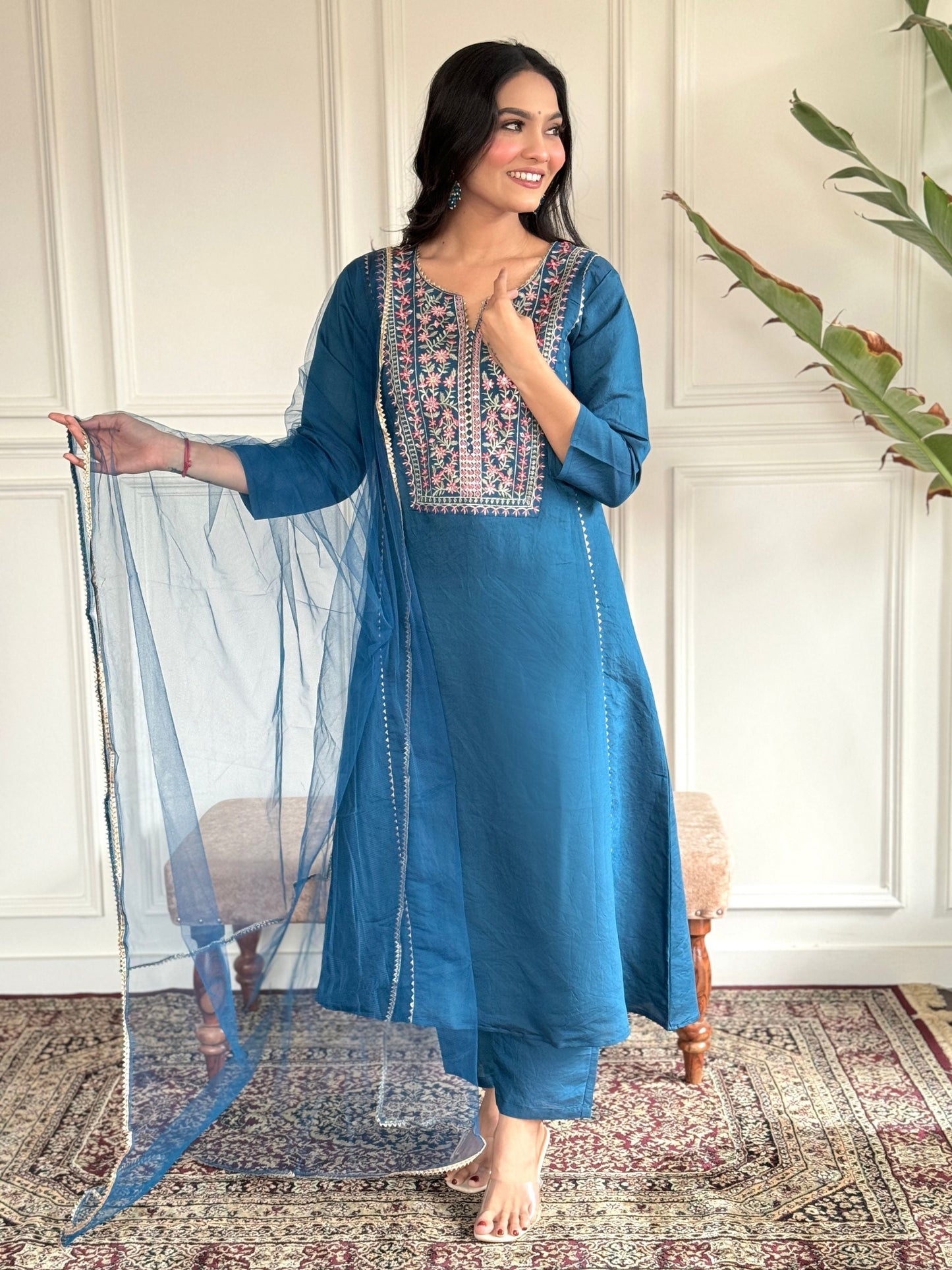 Chanderi Viscose Yoke Kurta Set