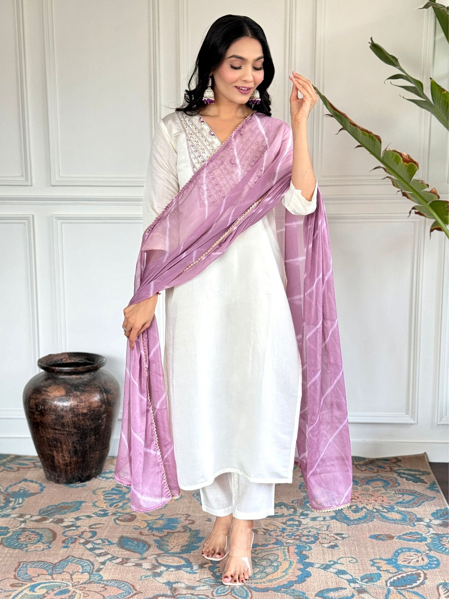 Chanderi Kurta With Bottom & Dupatta Set