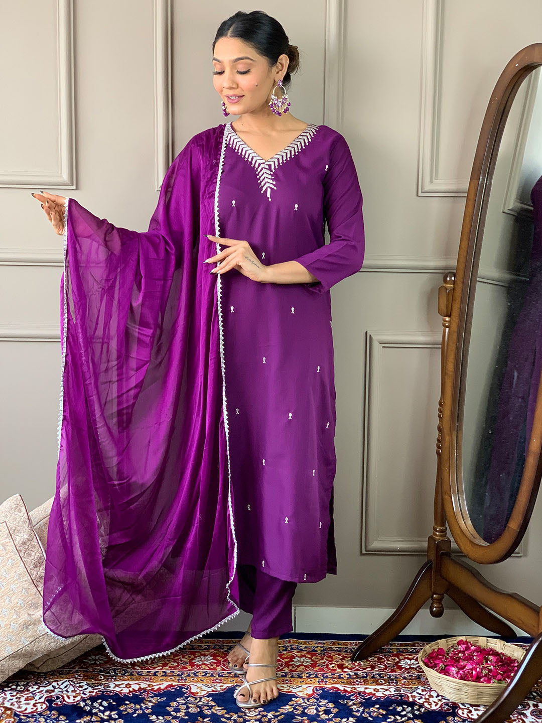 Rayon Embroidered Kurta Set