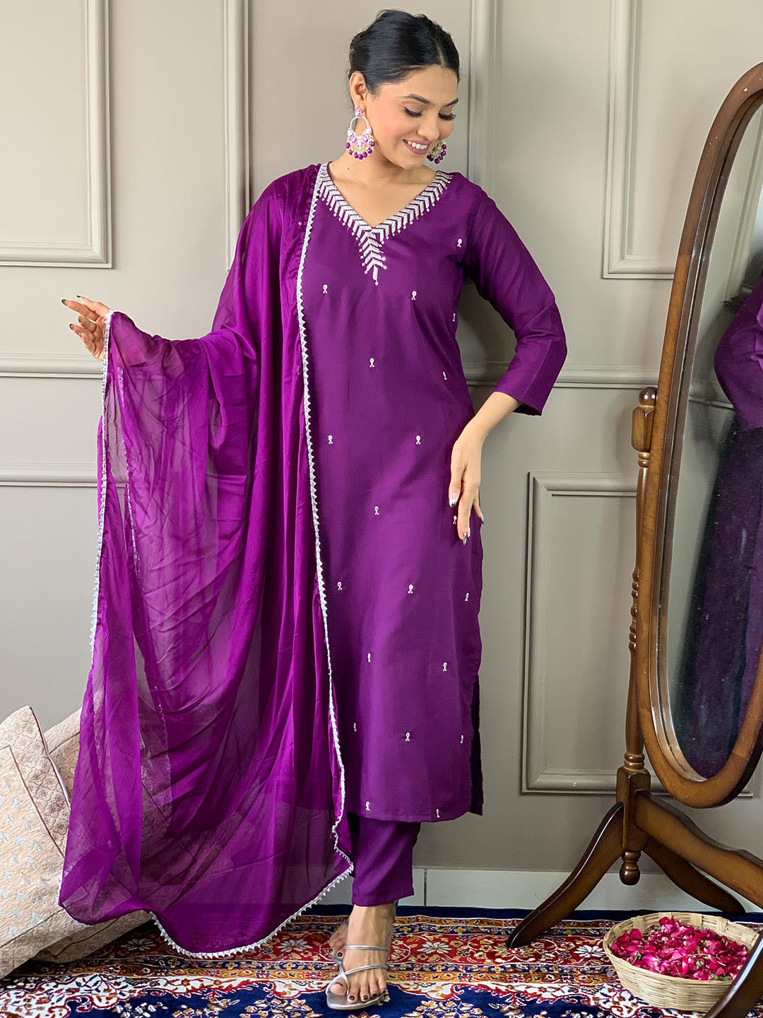 Rayon Embroidered Kurta Set