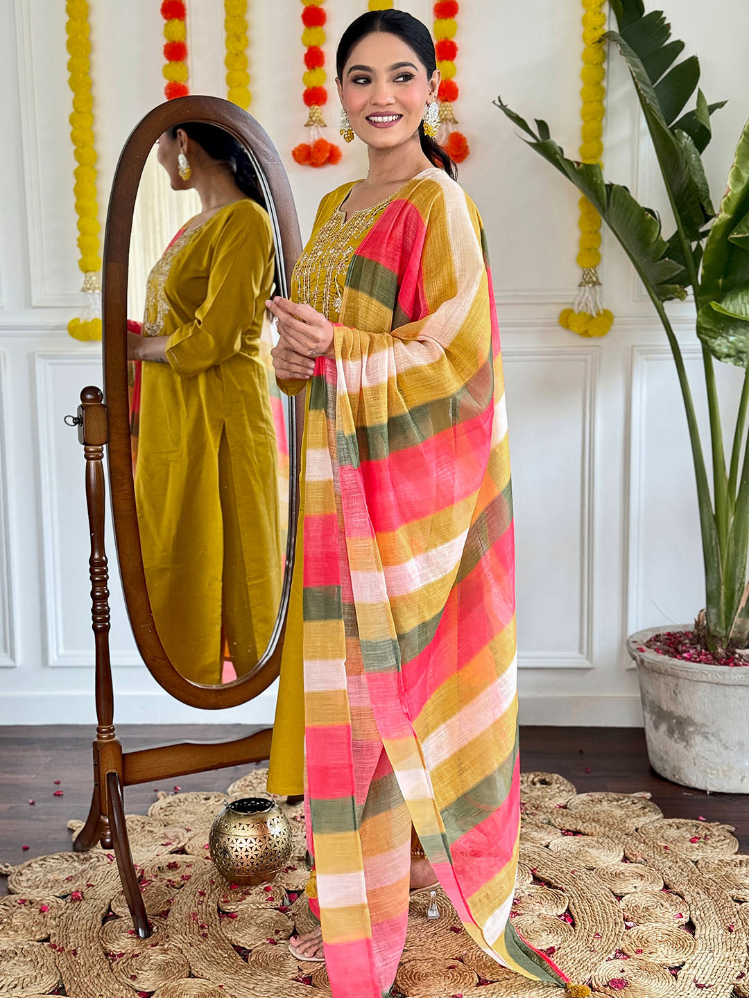 Chanderi Kurta WIth Bottom & Dupatta Set