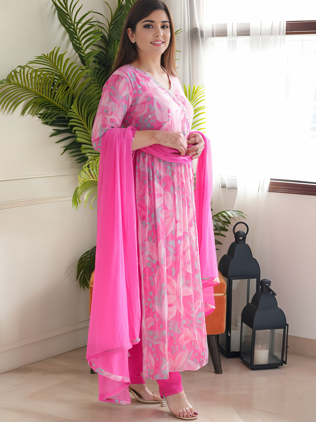 Floral printed Kurta With Bottom & Dupatta Set