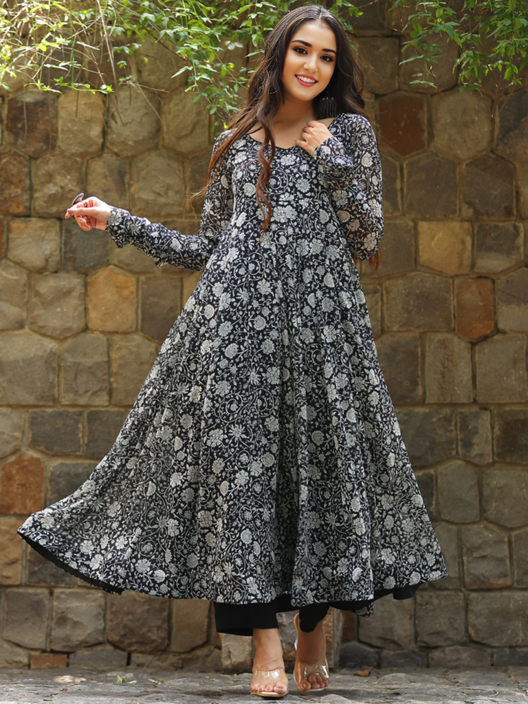 Floral Printed Full Sleeve Maxi Ethnic Gown