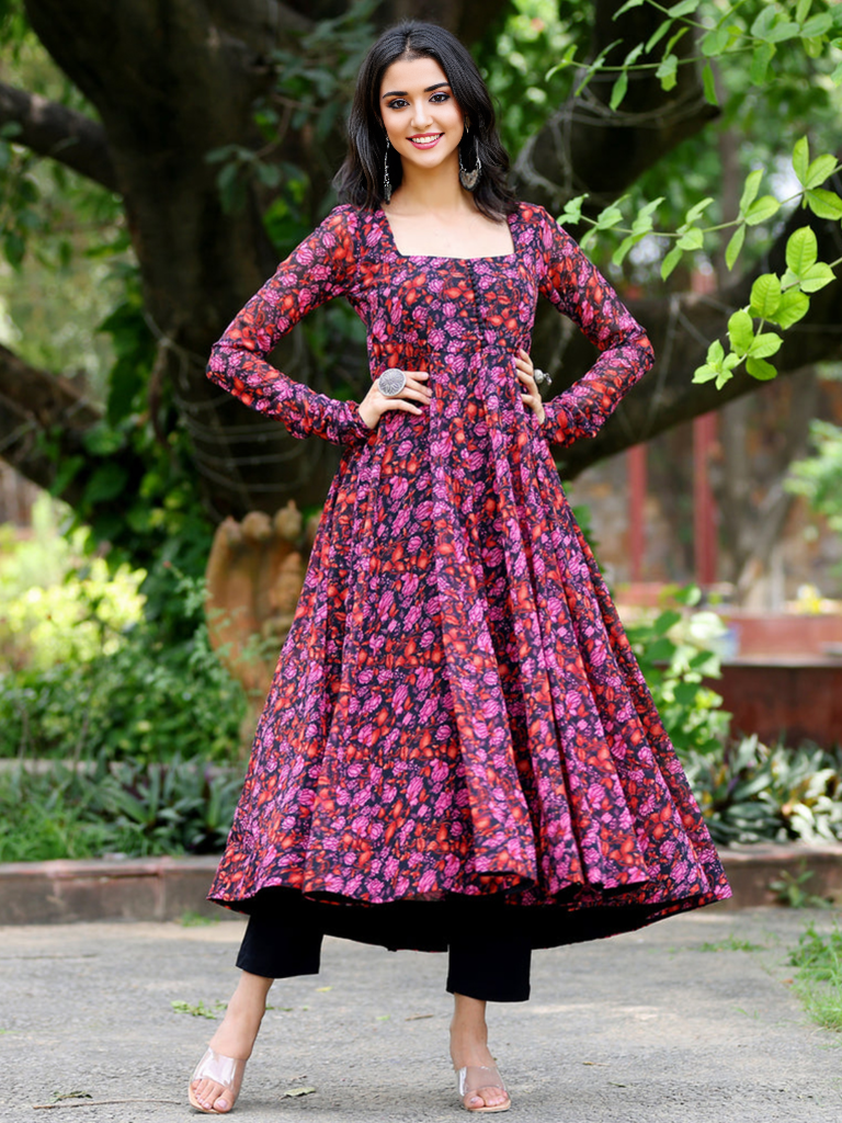 Floral Printed Full Sleeve Maxi Ethnic Gown