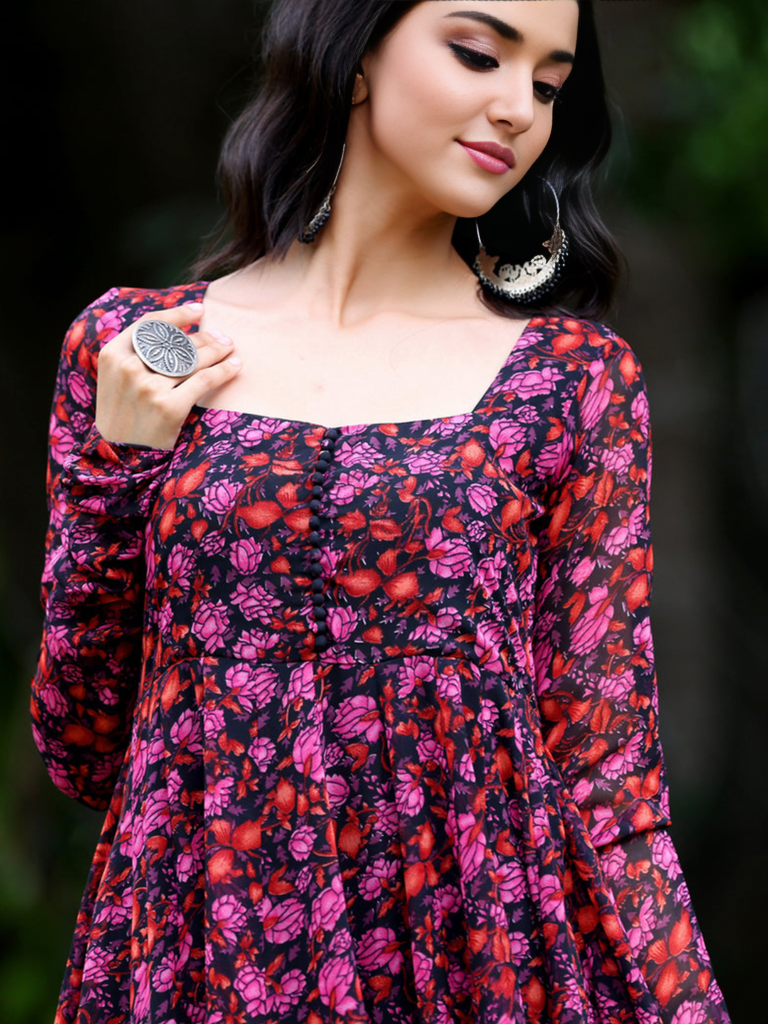 Floral Printed Full Sleeve Maxi Ethnic Gown