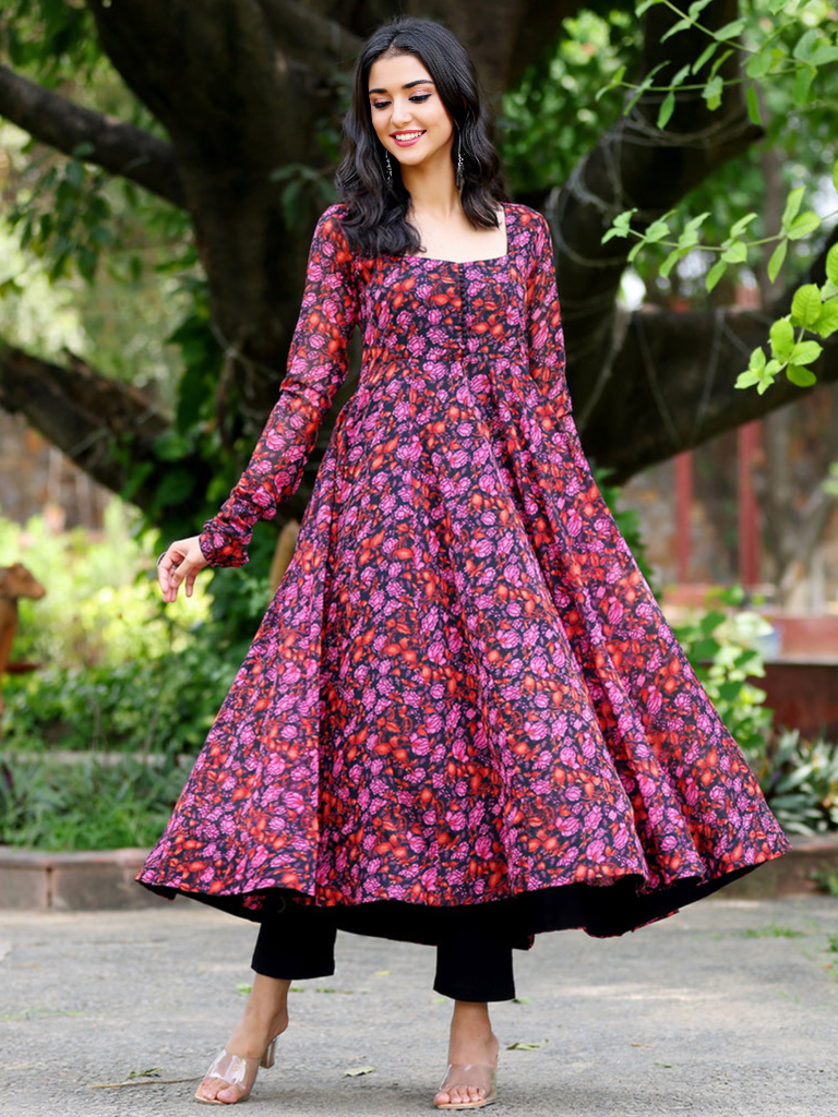 Floral Printed Full Sleeve Maxi Ethnic Gown