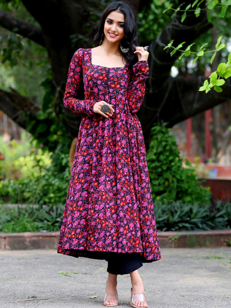 Floral Printed Full Sleeve Maxi Ethnic Gown