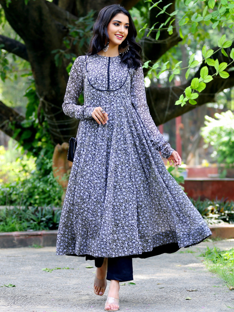 Floral Printed Full Sleeve Maxi Ethnic Gown