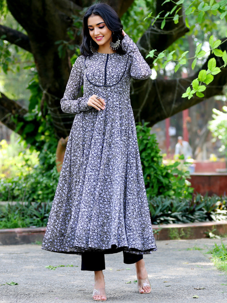 Floral Printed Full Sleeve Maxi Ethnic Gown